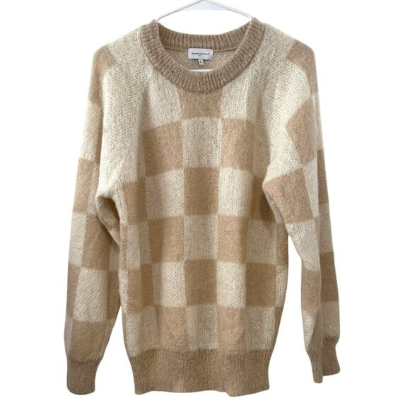 bianco & blu Sweaters - Bianco & Blu Italy Large Tan Cream Checkered Mohair Wool Blend Sweater Pullover
